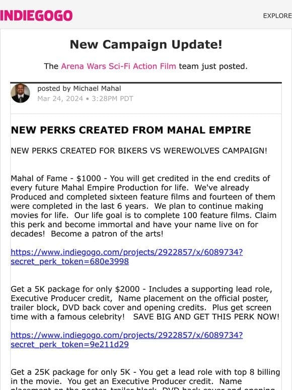 Update #299 from Arena Wars Sci-Fi Action Film
