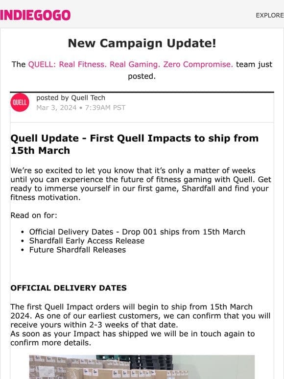 Update #30 from QUELL: Real Fitness. Real Gaming. Zero Compromise.
