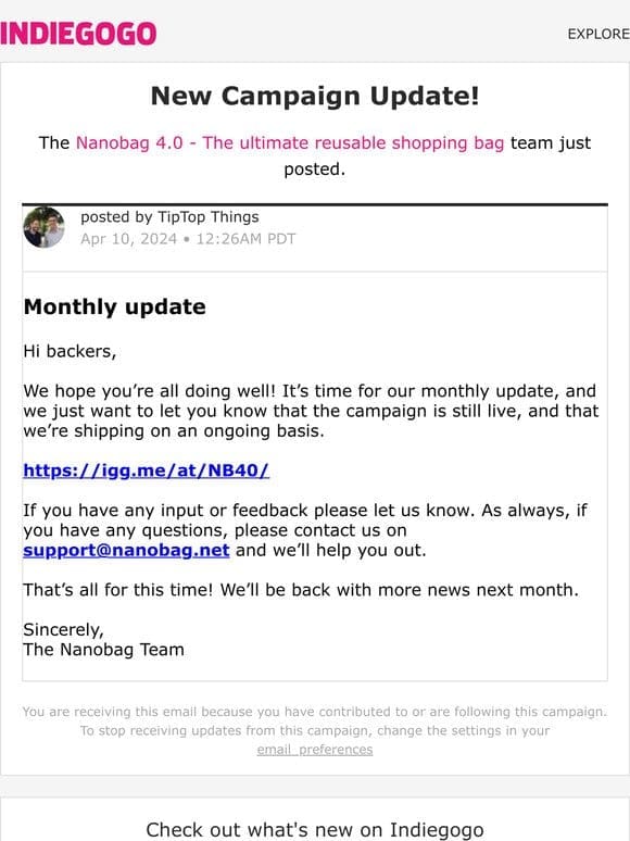 Update #34 from Nanobag 4.0 – The ultimate reusable shopping bag