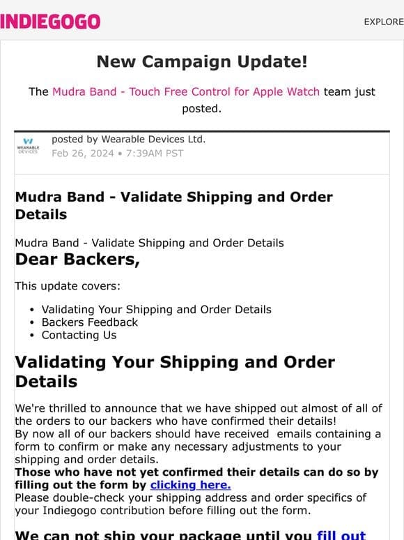 Update #37 from Mudra Band – Touch Free Control for Apple Watch