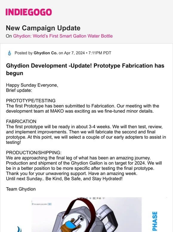 Update #90 from Ghydion: World’s First Smart Gallon Water Bottle