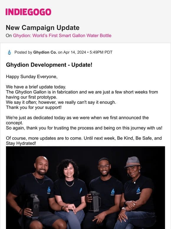 Update #91 from Ghydion: World’s First Smart Gallon Water Bottle