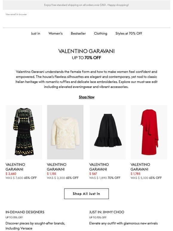Valentino Garavani’s iconic designs at up to 70% off