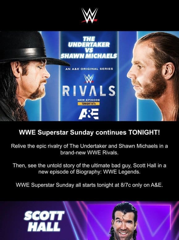 WWE Superstar Sunday continues with The Undertaker vs. Shawn Michaels and Scott Hall!