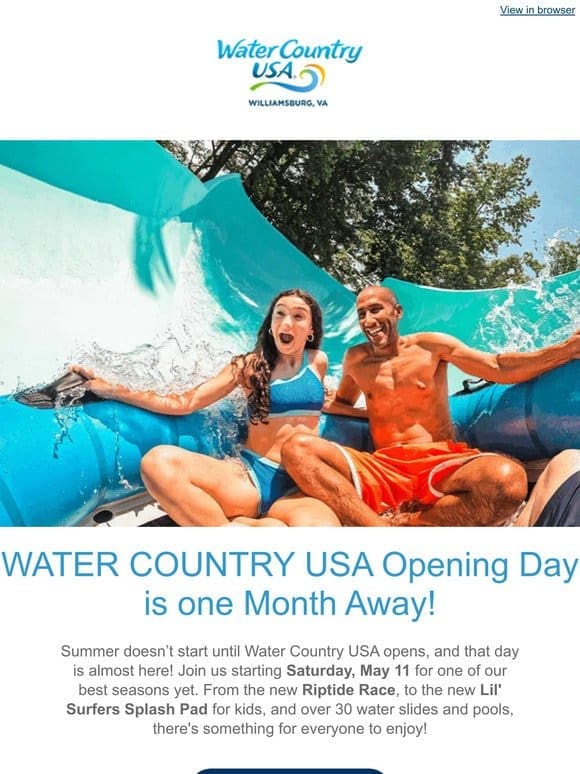 Water Country USA Opening Day is 1 Month Away!