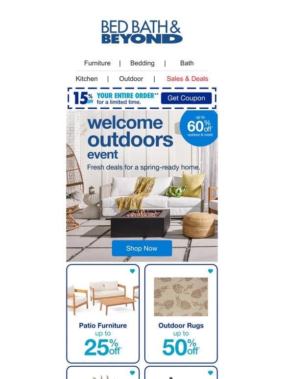 We’re Saying Welcome Outdoors with up to 60% Off