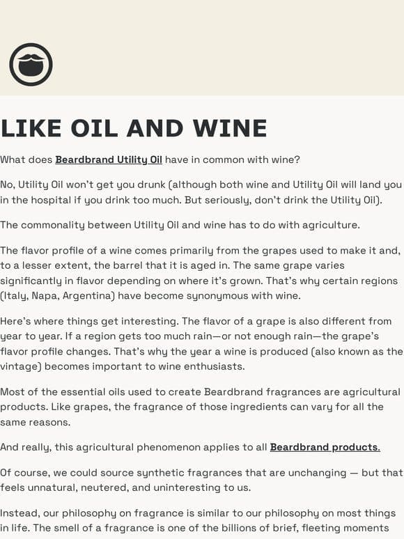 What does Beardbrand Utility Oil have in common with wine?