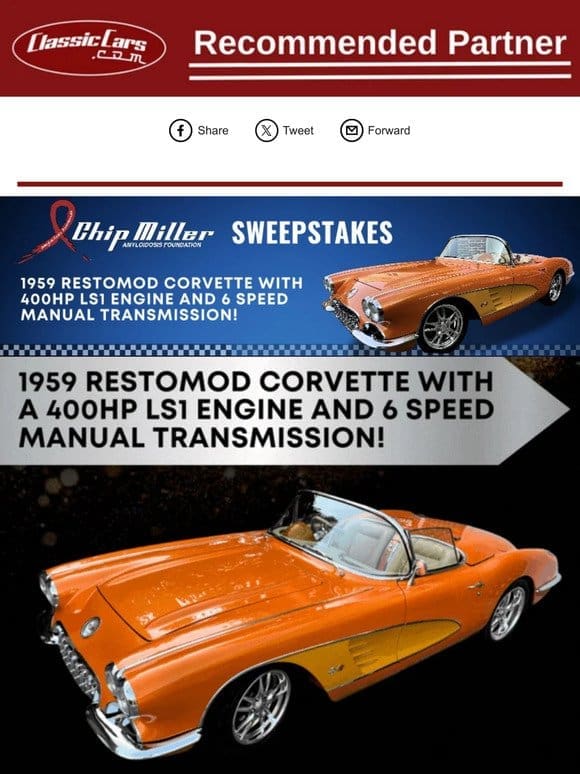Win a 1959 Restomod Corvette – Get 30% More Chances to Win Today