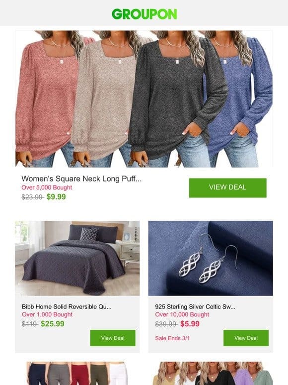 Women’s Square Neck Long Puff Sleeve Shirts (S-2XL) and More