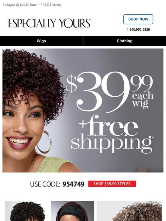 YES! $39.99 Wigs + FREE Shipping!