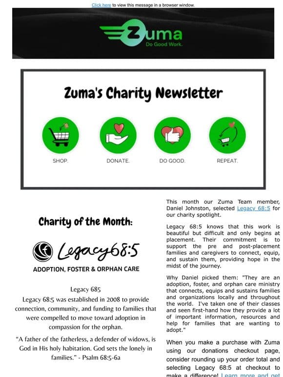 Zuma’s April Charity Newsletter