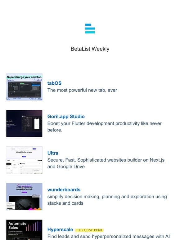 tabOS， wrapify， Hyperscale， Docses， Goril.app Studio， and more