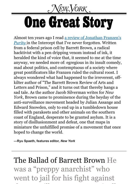 ‘The Ballad of Barrett Brown，’ by Jacob Silverman