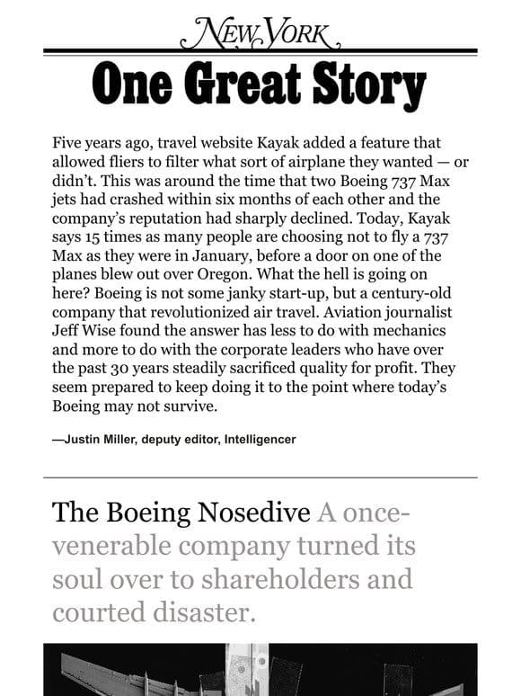 ‘The Boeing Nosedive，’ by Jeff Wise