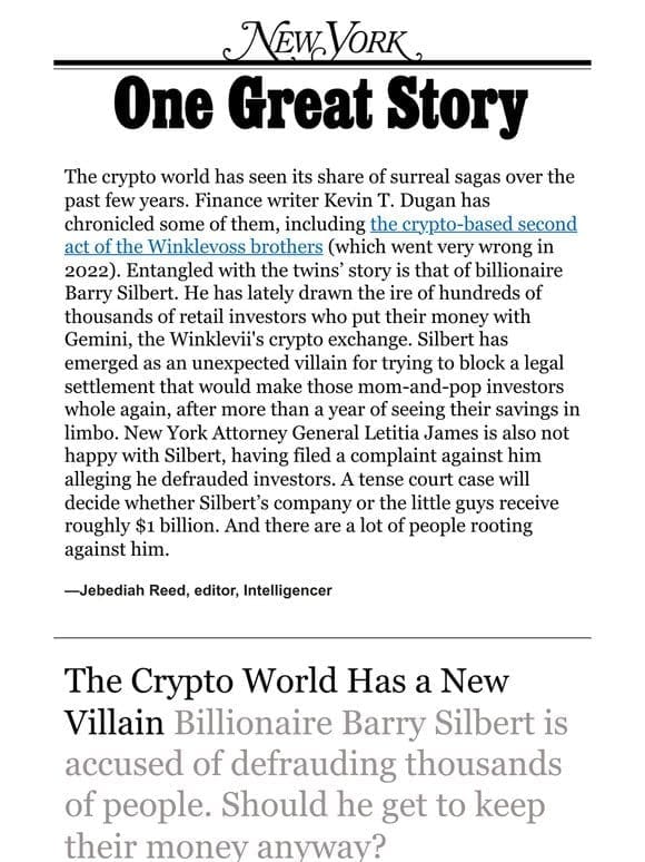 ‘The Crypto World Has a New Villain，’ by Kevin T. Dugan