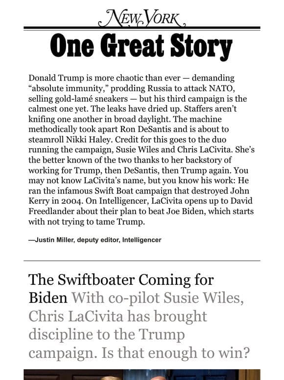 ‘The Swiftboater Coming for Biden，’ by David Freedlander
