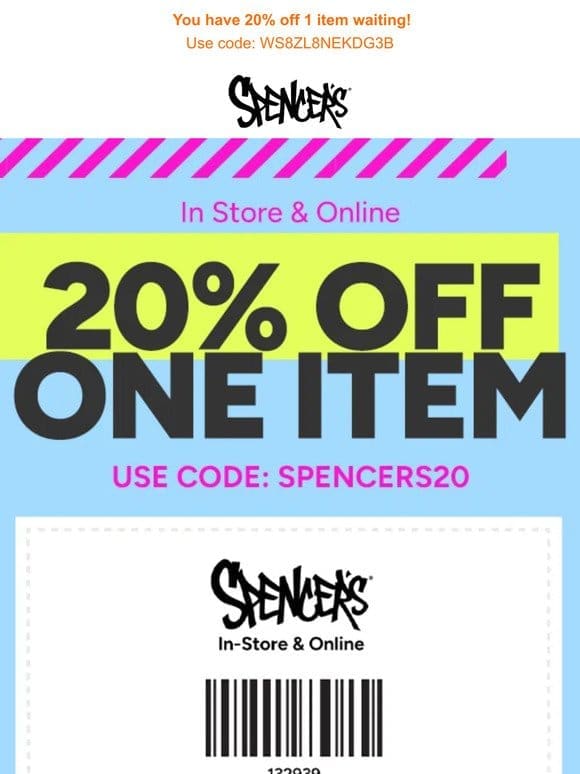‼️ In Store & Online – 20% Off ANY Item!
