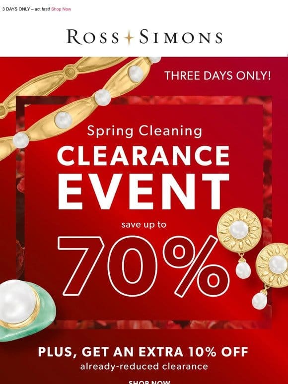 ❗️Clearance Event❗️Save up to 70% + get an extra 10% off already-reduced styles