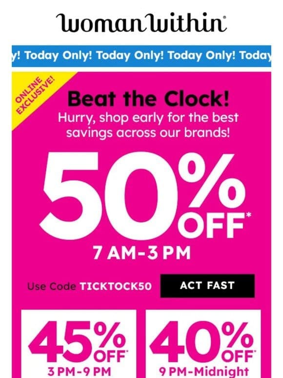 ️ How Fast Can You Shop? 50% Off Until 3 PM!