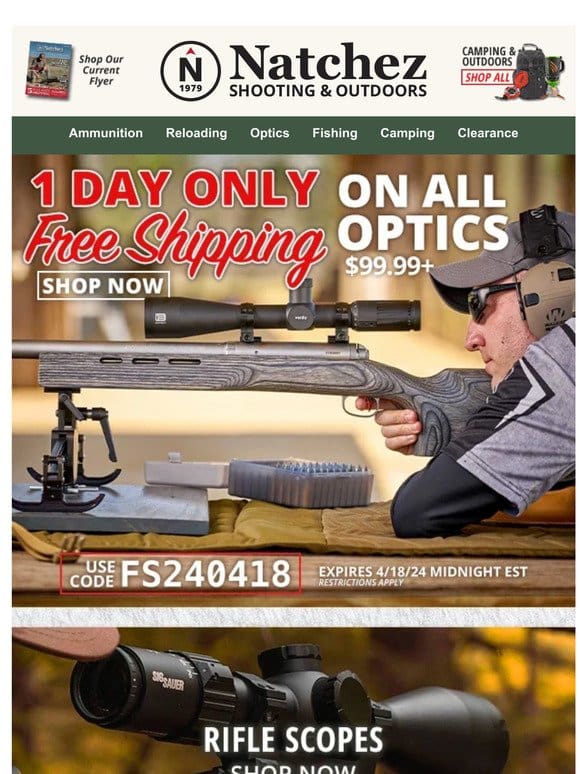 ? 1 Day Only Free Shipping on All Optics $99.99+ ?