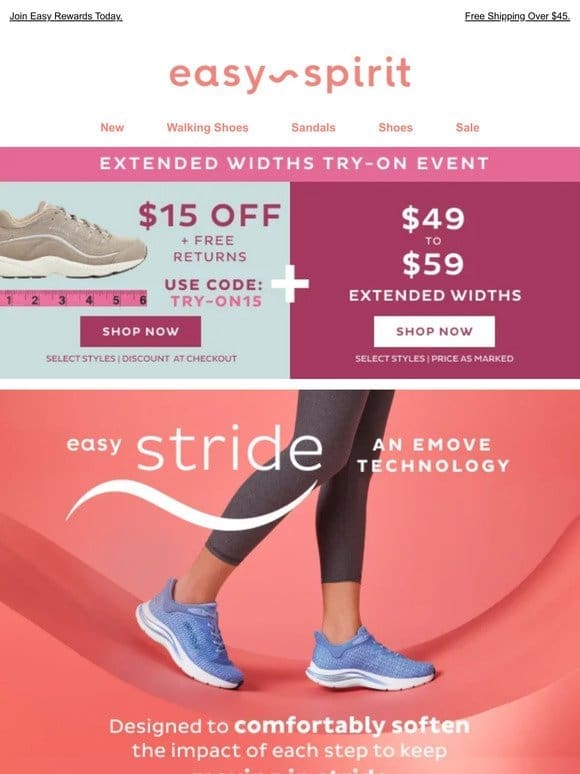 $15 OFF & FREE Returns | Extended Widths Try On Event