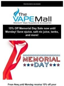 15% Off Site-Wide: Memorial Day Special