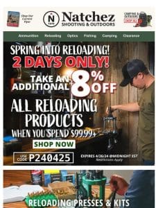 2 Days Only to Take an Additional 8% Off All Reloading Products