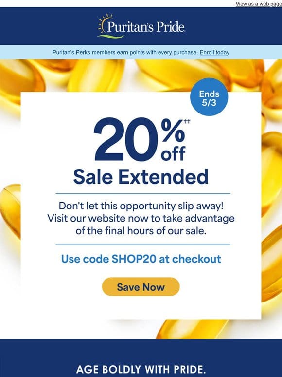 20% OFF Extended! Ends Tonight