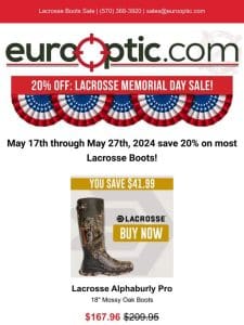 20% OFF: Lacrosse Memorial Day Sale!