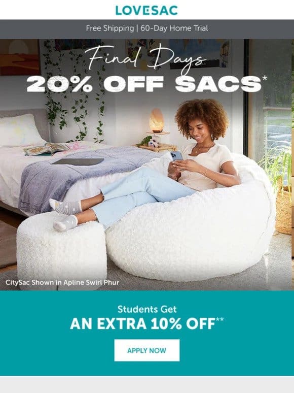 20% OFF SACS! Only a Few Days Left…