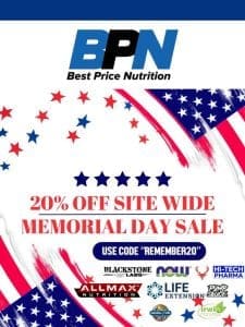 20% OFF Site Wide Memorial Day Sale