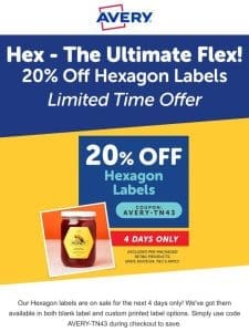 20% Off Hexagon Labels – 4 Days Only