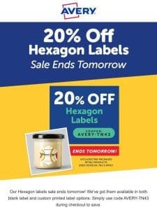 20% Off Hexagon Labels – Sale Ends Tomorrow