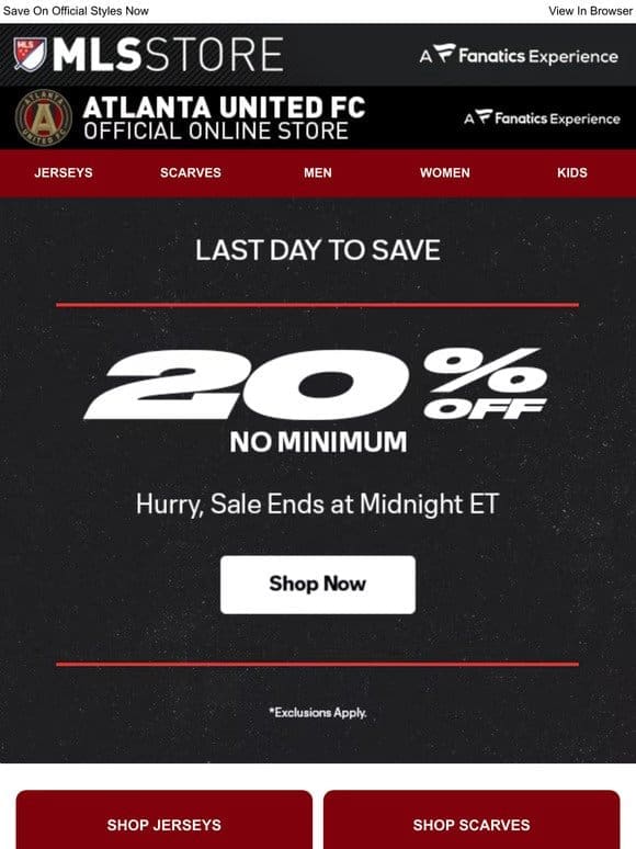 20% Off Sale Ends Tonight