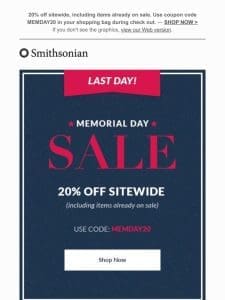 20% off Sitewide – Ends Tonight