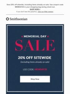 20% off Sitewide – Memorial Day Sale