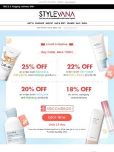 25% off is waiting you!  Skincare + Makeup + H&B = ?