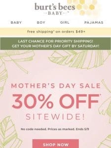 30% off gifts for Mother’s Day!
