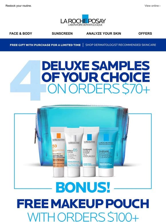 4 Free Deluxe Samples on Orders $70+