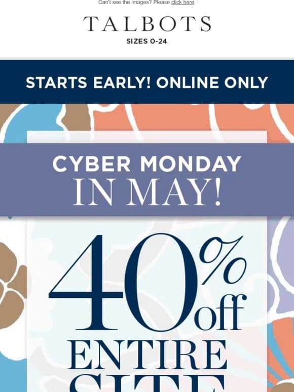 40% off + FREE shipping CYBER MONDAY in MAY