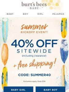 40% off sitewide! FREE shipping!