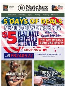 $5 Flat Rate Shipping Sitewide with Memorial Day Deals