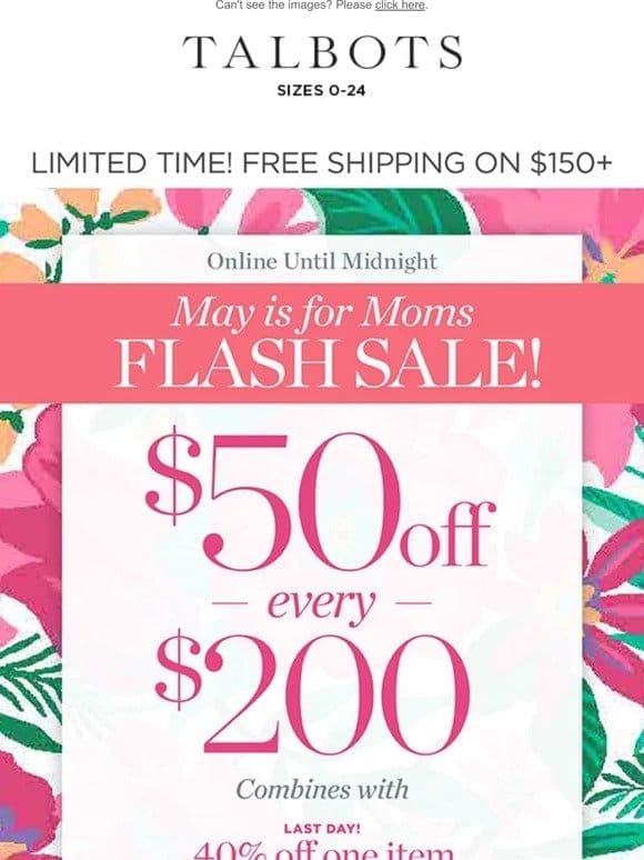 $50 off + 30% off   ENDS MIDNIGHT