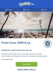 $559+ Punta Cana: 4 nights w/flights