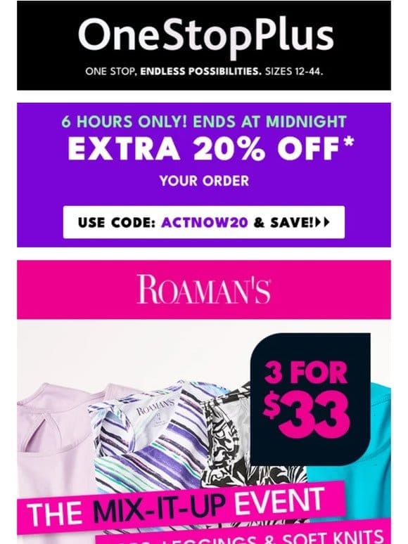 ??6 Hours Only! EXTRA 20% off savings