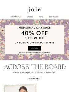 80% off select styles for our Memorial Day Sale