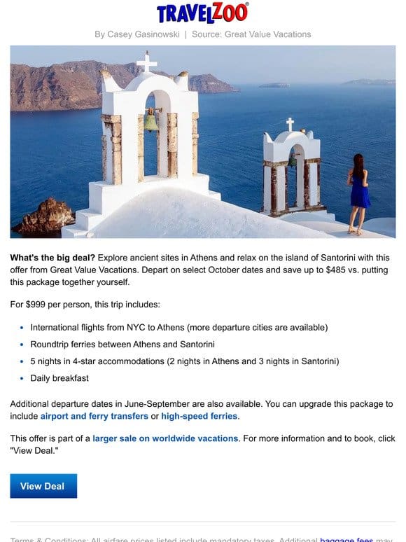 $999—Athens & Santorini 5-night trip w/flights