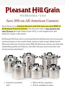 All-American Pressure Canner Sale! — PHG News
