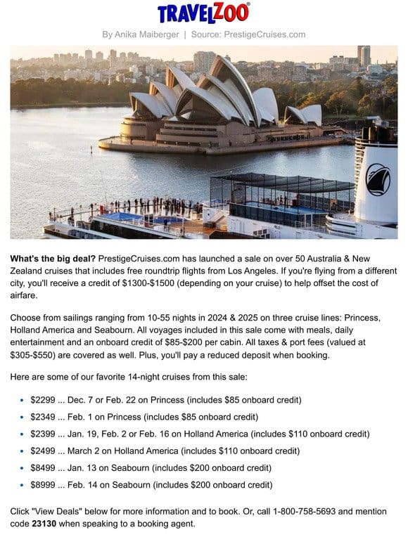 Australia & New Zealand 2-week cruise w/flights， $2299