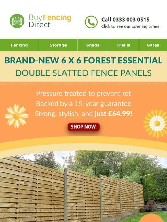 BRAND-NEW! 6×6 Forest Essential Double Slatted Fence Panels! Just ￡64.99!